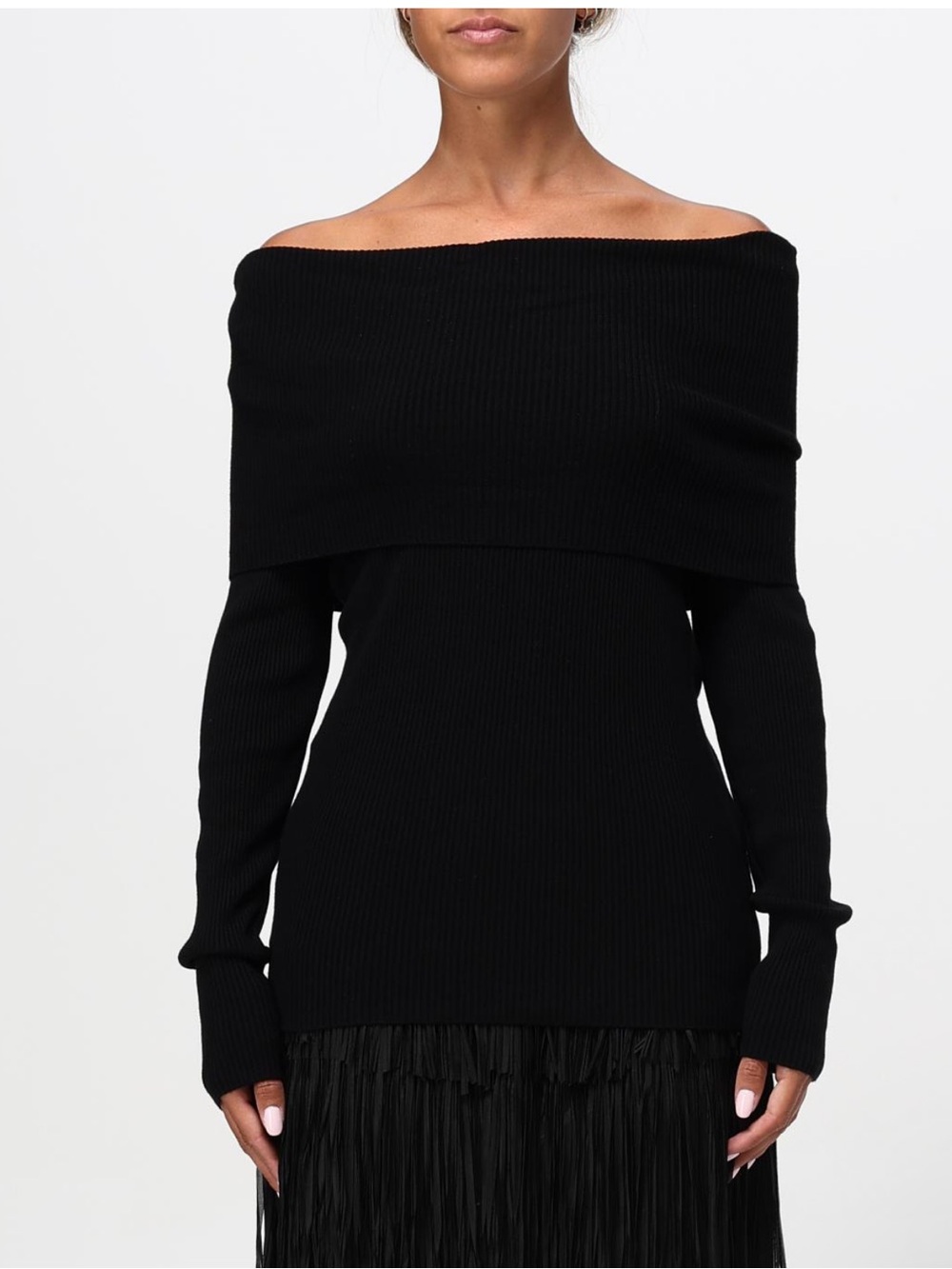 Romeo and Juliet Couture Black Off-Shoulder Ribbed Women’s Sweater Medium